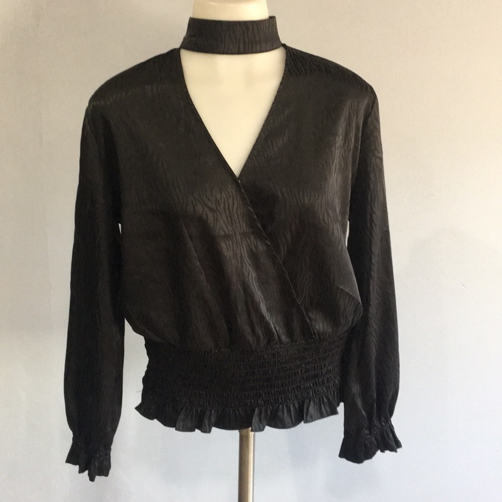 New York and Company Mock Neck Wrap front top with zebra pattern size small